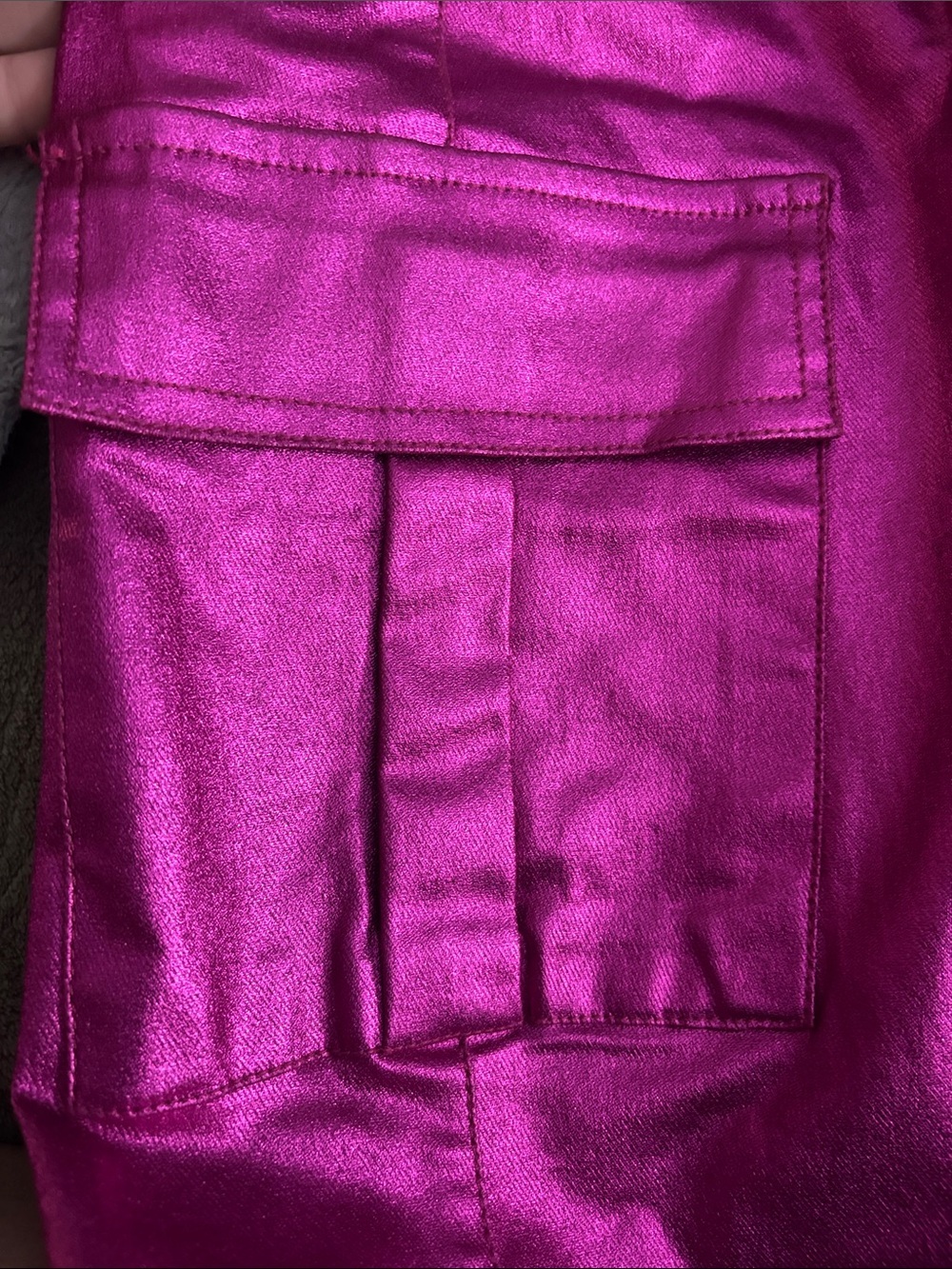 NWT MUY MUY Metallic Fuchsia Pink Cargo Midi Skirt w/ Two Way Zip | Size M - Picture 9 of 11